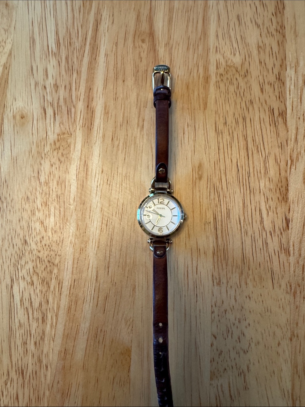 Fossil Brown Leather Strap Watch with Gold-Tone Case